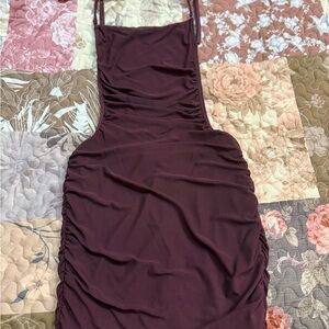 Fashion Nova Backless Ruched Bodycon Dress - Burgundy